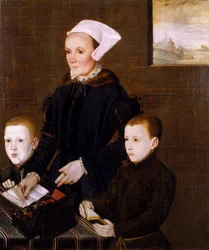 Lady Ingram e os seus dois filhos Martin e Steven) por English School