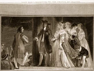 Lady Mary apresentado ao Príncipe de Orange, ilustração de David Humes A História da Inglaterra, pub. por R. Bowyer, Londres, 1812