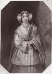 Lady Percy (Henrique IV) (Rei Henrique IV) em - "Galeria das mulheres de Shakespeare, coleção de quarenta e cinco retratos sérios das primeiras artistas de Londres, enriquecidos com avisos críticos e literários" por volta de 1838 - da "Galeria das mulheres