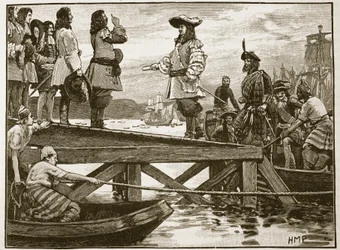 Desembarque de Marshall Schomberg em Carrickfergus, ilustração de Cassells Illustrated History of England (foto em sépia)