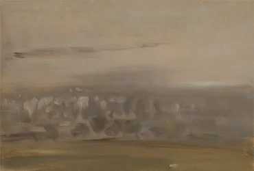 Paisagem com árvores em uma encosta (Vale arborizado, vista através da névoa) anteriormente atribuída a JMW Turner (1775-1851) e também atribuída a Peter de Wint (1784-1849) (óleo sobre papel)