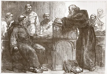 Lefevre lecionando na Sorbonne, ilustração da História do Protestantismo por James Aitken Wylie (1808-1890), pub. 1878