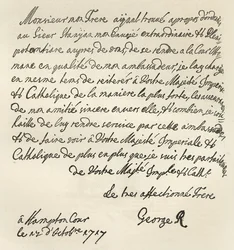 Carta de Jorge I a Carlos VI, 1717, publicada em &39;Leisure Hour&39;, 1891