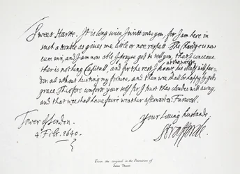 Carta de Lord Strafford para sua esposa, da Torre de Londres, 4 de fevereiro de 1640