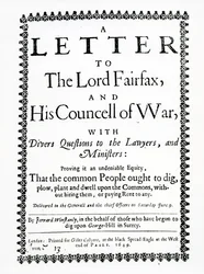 Carta para Lord Fairfax de Gerrard Winstanley (c.1609-60) em nome dos Diggers em St. George Hill, Surrey, imprimiu 1649