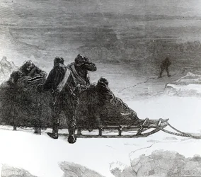 Tenente Parr partindo para trazer ajuda para o trenó do norte, publicado em &39;The Illustrated London News&39;, c.1875-78 (gravura)