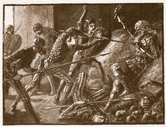 Llewelyns última luta, ilustração da história ilustrada de Cassells da Inglaterra (foto sépia)