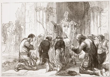 Lolardos fazendo a abjuração de sua fé, ilustração da História do Protestantismo por James Aitken Wylie (1808-1890), pub. 1878