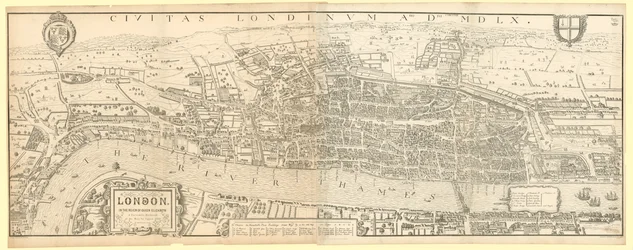 Londres no Reino da Rainha Elizabeth I, fac-símile (reduzida) do mapa de Aggas 1560