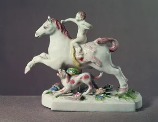 Longton Hall figura de Cupido montando um cavalo, c.1755 (porcelana)
