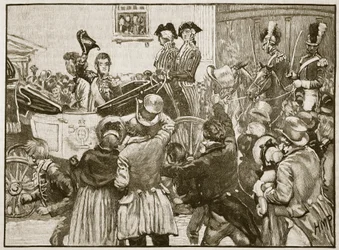 Lord Anglesy deixando a Irlanda, Kingstown, 1828, ilustração da história ilustrada de Cassells da Inglaterra (foto sépia)