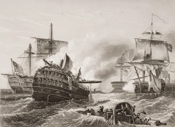 Lord Howe&39;s Victory over the French, ilustração de "Batalhas da Inglaterra por Mar e Terra", de Lieut. Coronel Williams