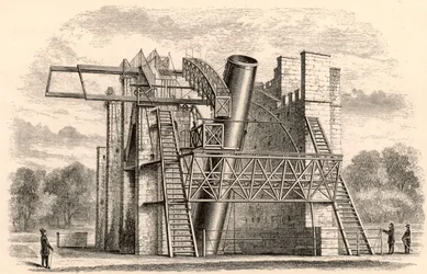 Lorde Rosses, grande telescópio refletor, de Um manual de astronomia descritiva de George F. Chambers, publicado em Oxford, 1890