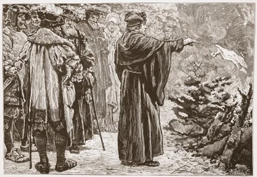 Luther Burning the Popes Bull, ilustração da História do Protestantismo por James Aitken Wylie (1808-1890), pub. 1878