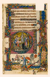 MS 1-2005, fol. 58r: Saul enviando Doeg para matar os sacerdotes de Nob, historiated inicial do Saltério de Macclesfield, Uso de Sarum, East Anglia, c.1330