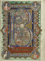 MS Hunter 229 f.22r do Hunterian Psalter, c.1170 (caneta & tinta, e têmpera em velino)