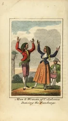 Homem e mulher da Catalunha dançando o fandango