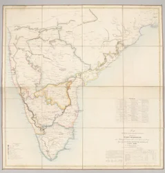Mapa que mostra a actual divisão do país dependente do Forte St. George em divisões militares com várias estações de tropas