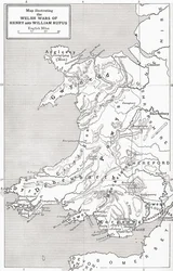 Mapa ilustrando as guerras galesas de William Rufus e Henry I, de "Uma Breve História do Povo Inglês", de JR Green, publicado em 1893