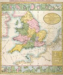 Mapa da Grã-Bretanha, ilustrando a ameaça de invasão de Napoleão Bonaparte (1769-1821) 1803 (cor litho)