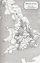 Mapa da Grã-Bretanha em 640, do Reino da Nortúmbria em &39;Uma Breve História do Povo Inglês&39; por JR Green, publicado em 1893