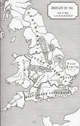 Mapa da Grã-Bretanha em 792, dos Três Reinos 685 a 828 em &39;Uma Breve História do Povo Inglês&39; por JR Green, publicado em 1893