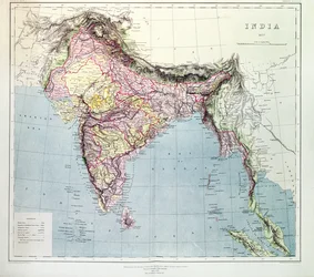 Mapa da Índia, publicado sob a direção do Coronel HR Thuillier, RE, Surveyor General of India, 1877