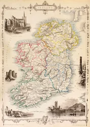 Mapa da Irlanda de "A História da Irlanda" por Thomas Wright, publicado c.1854