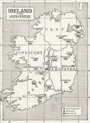 Mapa da Irlanda no século VI, do livro "A Igreja da Inglaterra: Uma História para o Povo", publicado em 1910