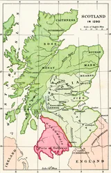 Mapa da Escócia em 1290, de «Uma breve história do povo inglês» de J. R. Green, publicada em 1893