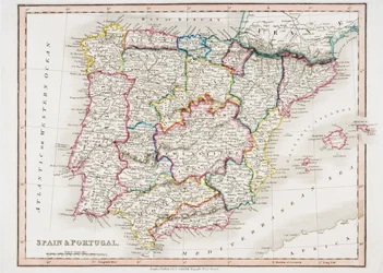Mapa de Espanha e Portugal, de &39;Smith&39;s General Atlas&39;, publicado por C. Smith Mapseller, Londres em 1850 (cor litho)
