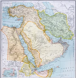 Mapa da Turquia, do Médio Oriente, do Corno de África e do Golfo Pérsico na década de 1890, de 