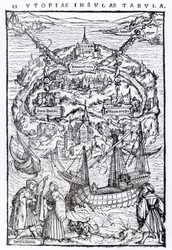 Mapa da Ilha da Utopia, frontispício do livro