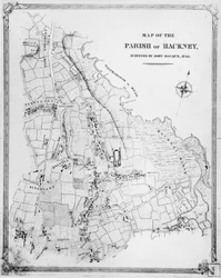 Mapa da Paróquia de Hackney, pesquisado por John Rocque (c.1709-1762) 1745