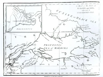 Mapa das partes da Europa e da Ásia adjacentes a Constantinopla, de "A História do Declínio e Queda do Império Romano" Vol. 9, por Edward Gibbon, 1808