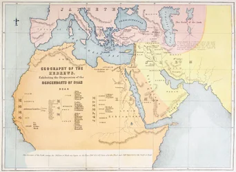 Mapa mostrando a geografia dos Hebreus e a dispersão dos descendentes de Noé