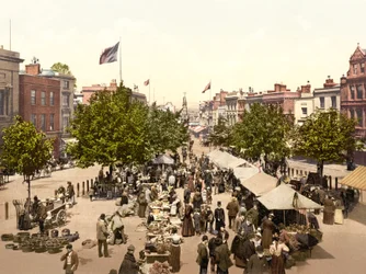 Mercado, o desfile, Taunton (foto colorida à mão)