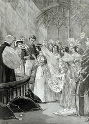 O casamento da rainha Vitória (1819-1901) e do príncipe Alberto (1819-61) no palácio St. Jamess em 10 de fevereiro de 1840, publicado em 1887