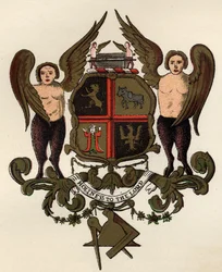 Brasão maçónico, segundo um painel pintado na posse de W.H.Y. Rylands, de The History of Freemasonry, volume II, publicado por Thomas C. Jack, Londres, 1883