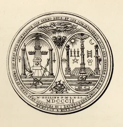 Selo maçónico, 1802, de «The History of Freemasonry, volume III», publicado por Thomas C. Jack, Londres, 1883