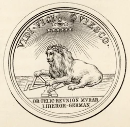 Selo maçónico, de «The History of Freemasonry, volume III», publicado por Thomas C. Jack, Londres, 1883