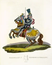 Maximiliano I, rei da Alemanha e imperador do Sacro Império Romano (1459-1519) 1498, da Ancient Armor por Samuel Rush Meyrick, 1824