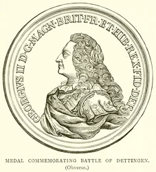 Medalha de comemoração da batalha de Dettingen. (Anverso)