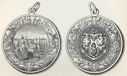 Medalha comemorativa do almirante Robert Blakes vitórias sobre os holandeses em 1653, de A Breve História do Povo Inglês por JR Green, publicado em 1893