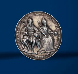 Medalha comemorativa das festividades de coroação de Guilherme e Maria em Amsterdã, 1869 (prata) (anverso de 419669)