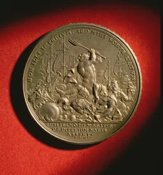 Medalha comemorativa da Batalha de La Hogue em 1692 (metal) (ver também 144617)