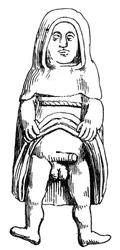 Amuleto fálico medieval em ouro representando um monge ou frade