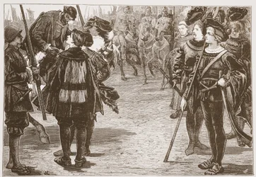 Encontro do Imperador Carlos e dos Príncipes Protestantes, ilustração da História do Protestantismo por James Aitken Wylie (1808-1890), pub. 1878