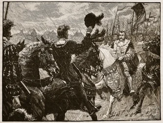 Encontro de Henrique e do Imperador Maximiliano, ilustração da História Ilustrada de Cassells da Inglaterra (foto em sépia)