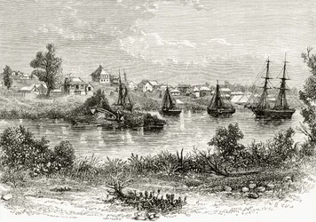 Melbourne, 1840, de "Australian Pictures", de Howard Willoughby, publicado pela Religious Tract Society, Londres, 1886